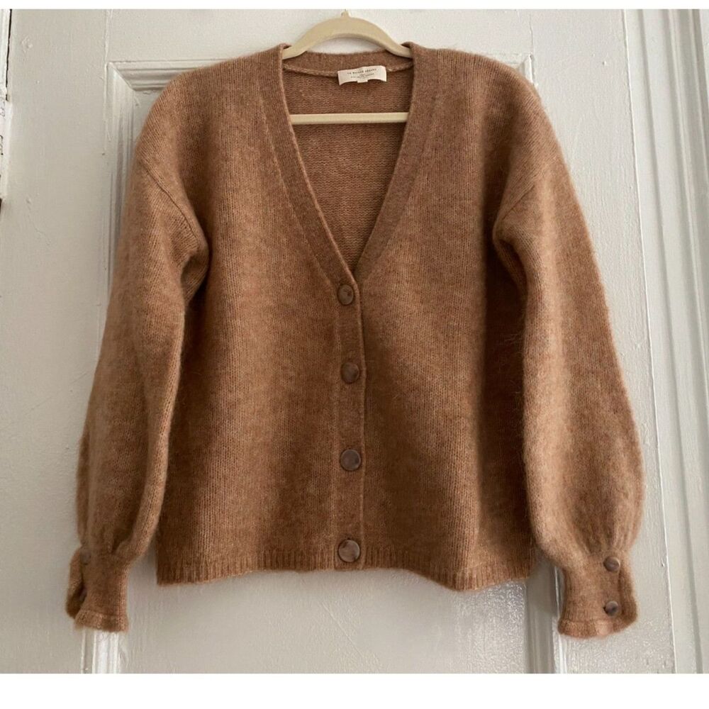 Sézane Mia Mohair La Maille Camel Brown Knit Cardigan XS Frill Ruffle Cuff - Picture 4 of 14